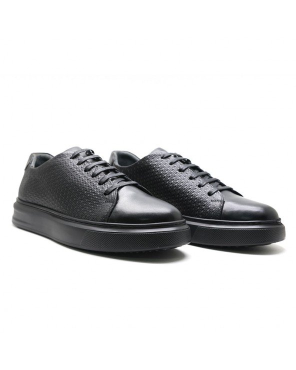 BASKETS À LACETS EN CUIR – NOIR